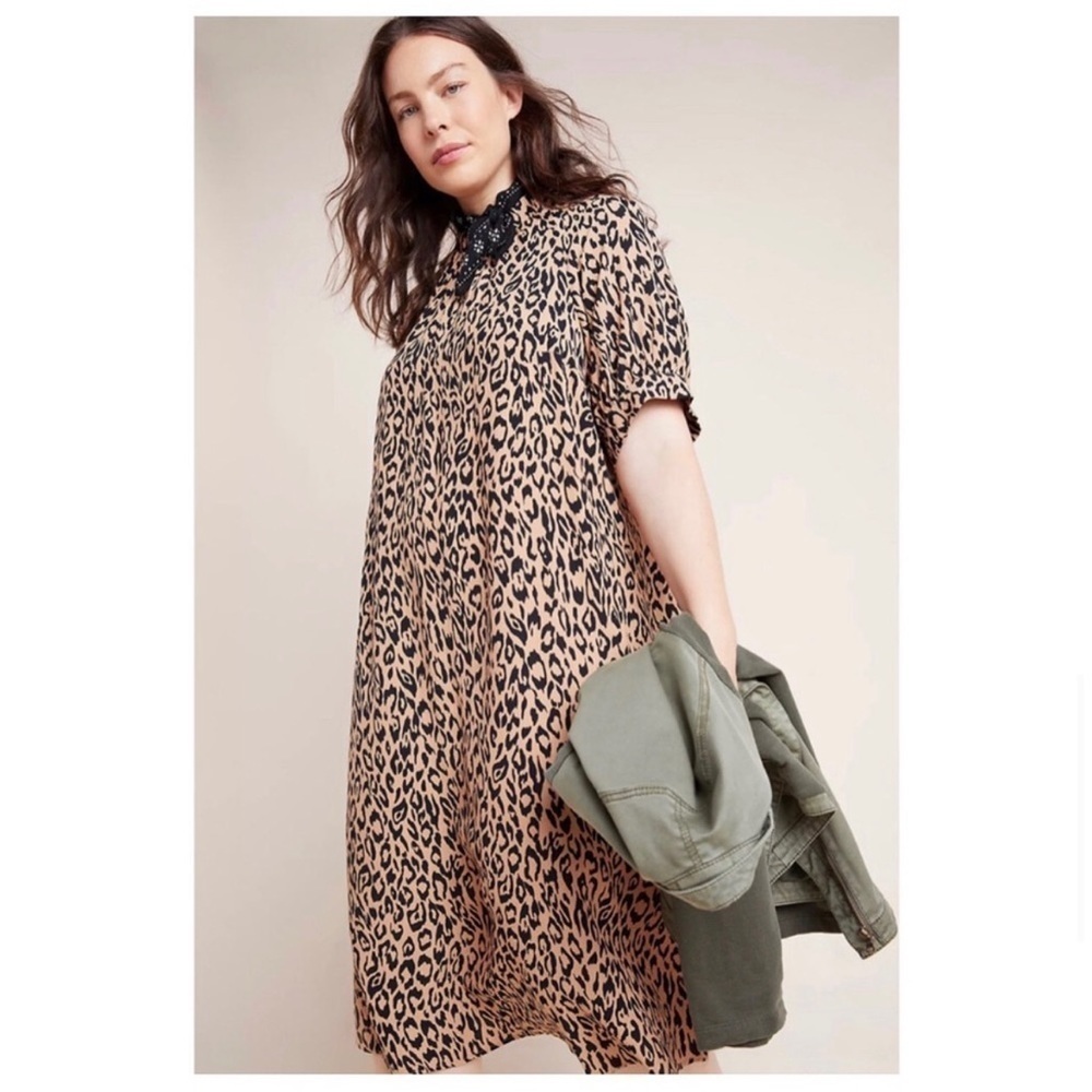 NWOT Anthropologie McKenzie Leopard/Cheetah Print Mock Neck Midi Dress Size-XS